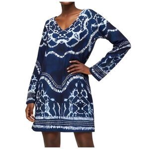 La Blanca‎ Women's XS Blue Geometric V-Neck Tunic Cover Up Top